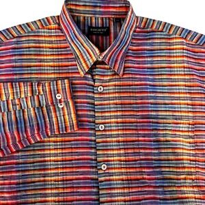 Riscatto Italy Mens XXL Button Down Shirt Multicolor Stripe Textured Long Sleeve